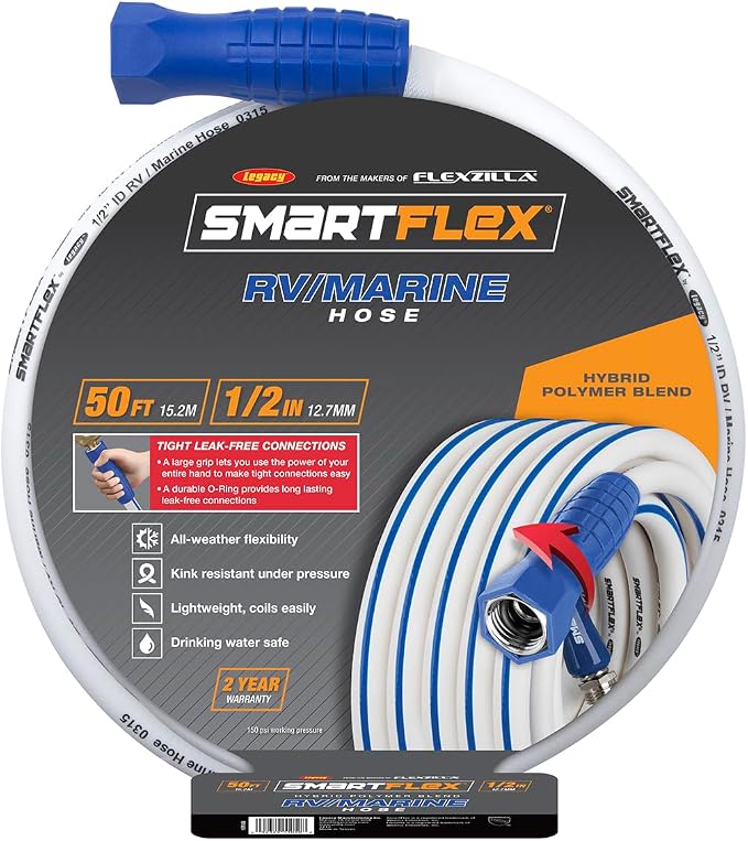 SmartFlex RV/Marine Water Hose, 1/2 in. x 50 ft., Hybrid, White - HSFRV450
