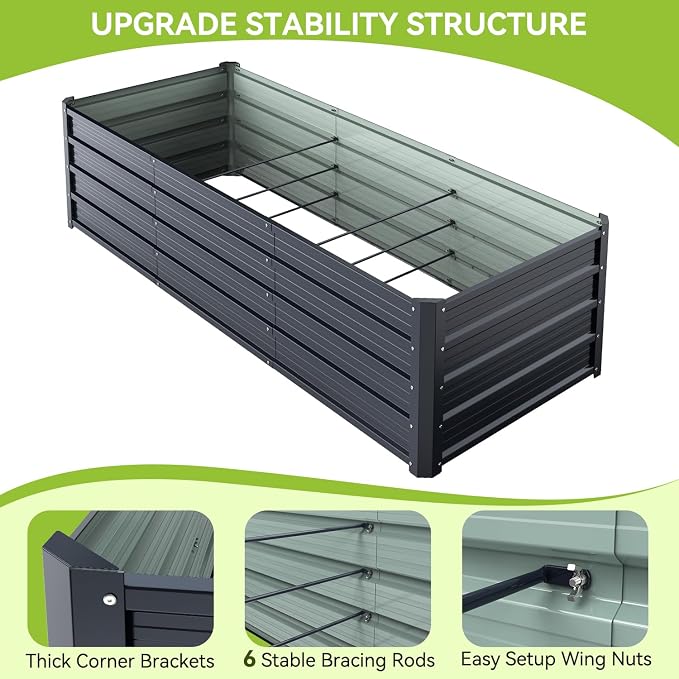 Ohuhu 8x3x1.5FT Metal Raised Garden Bed Outdoor, Reinforced Galvanized Steel Rustproof Planter Box, 100% Non-Toxic, 269 Gal Large Capacity Heavy Duty Raised Beds for Vegetables Flowers Herbs 2-Pack