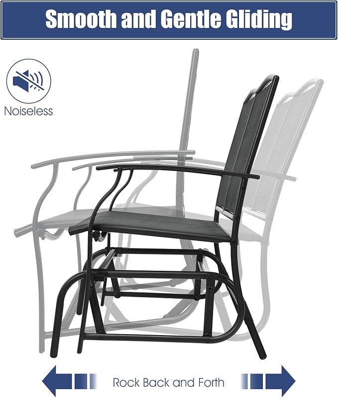 Giantex Patio Glider Benches for Outside, Swing Glider Chair with Steel Frame, 400 LBS Capacity, Patio Swing Rocker, 2-Person Loveseat for Backyard, Poolside, Lawn, Balcony, Porch Glider Bench(Black)