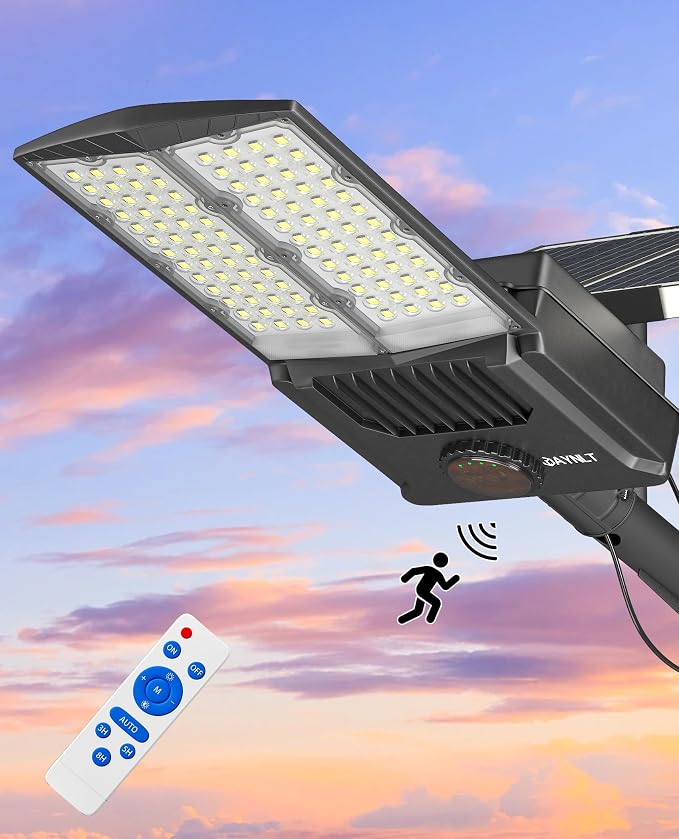 JAYNLT Y-10500W Solar Street Lights Outdoor,6500K 750000LM High Power Parking Lot Lights Commercial Dusk to Dawn, IP67 Waterproof Solar Security Flood Lamps Motion Sensor for Streets, Football Fields