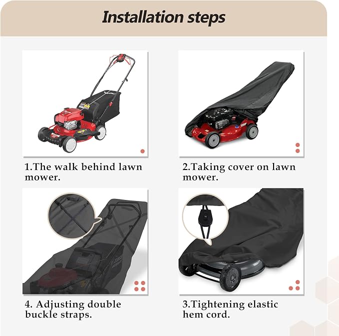 Porch Shield Lawn Mower Cover -Waterproof Universal Lawnmower Storage Cover Fitting Push Walk-Behind Mower (Up to 22 Inches Wide, Black)