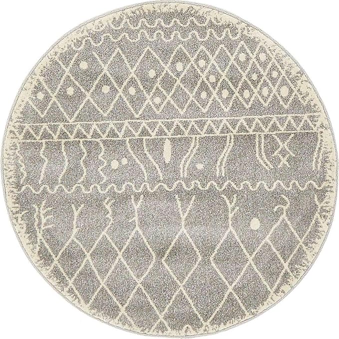 Unique Loom Fez Collection Tribal, Moroccan, Bohemian Area Rug (3' 3 x 3' 3 Round, Gray/ Beige)