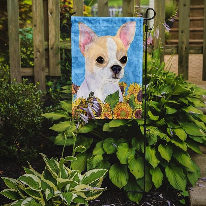Caroline's Treasures SS4243GF Chihuahua in Summer Flowers Garden Flag Mailbox Flag Decorative Yard Flag Banner Outside Patio Artwork Yard Flower Beds, Garden Size, Multicolor