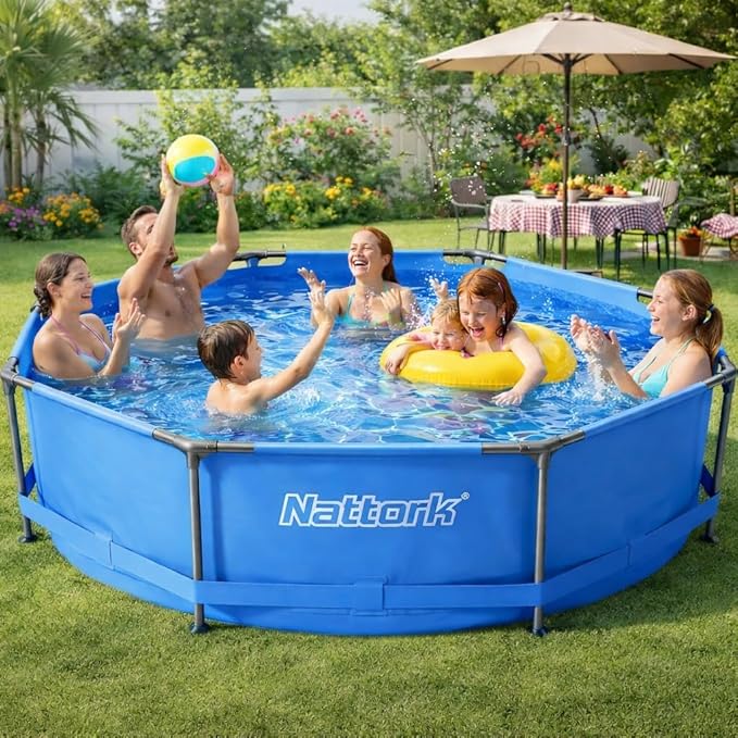 Nattork Above Ground Pool 10' x 30" Framed Swimming Pools, Outdoor Backyard Pool Round Family Pool Set Easy-Install Upgraded T-Pipe 1200 Gallon Pool Backyard Pool