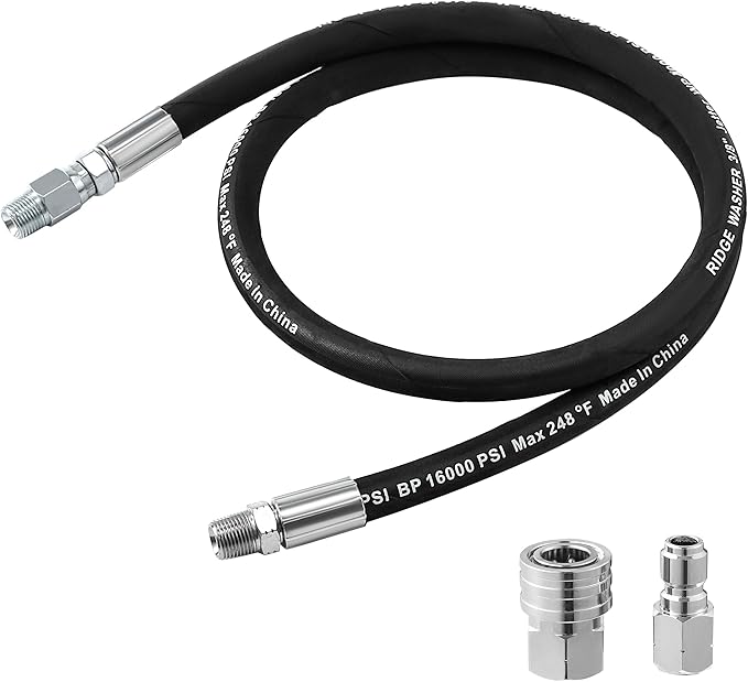 RIDGE WASHER Pressure Washer Whip Hose with Swivel, 3/8'' Power Washer Jumper Hose, Reel Connector Hoses for Pressure Washing with Adapter Set, 4 FT, 4000 PSI