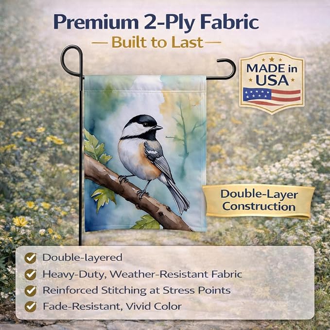 Caroline's Treasures Massachusetts Blackcapped Chickadee Garden Flag Mailbox Flag Decorative Yard Flag Banner Outside Patio Artwork Yard Flower Beds, Garden Size, Multicolor