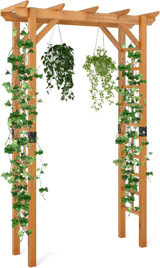 Giantex 7FT Wood Garden Arbor Trellis, Wooden Wedding Arch for Ceremony Party, Outdoor Archway Pergola for Climbing Plants, Pathway, Yard, Garden Decor, Easy Assembly (Honey Brown, 55''W x 85''H)
