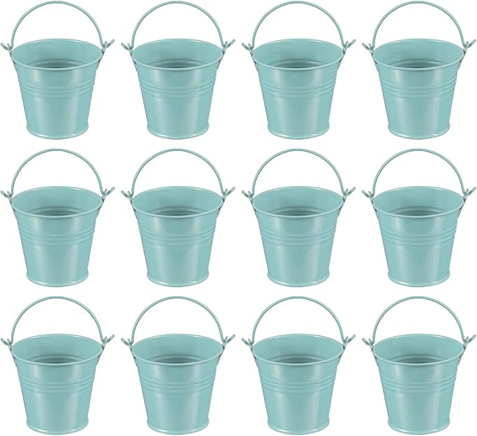 PATIKIL 2.7"x2.3" Small Metal Buckets with Handle, 12 Pcs Mini Galvanized Bucket Colorful Easter Buckets for Crafts Party Favors Decoration, Dark Blue