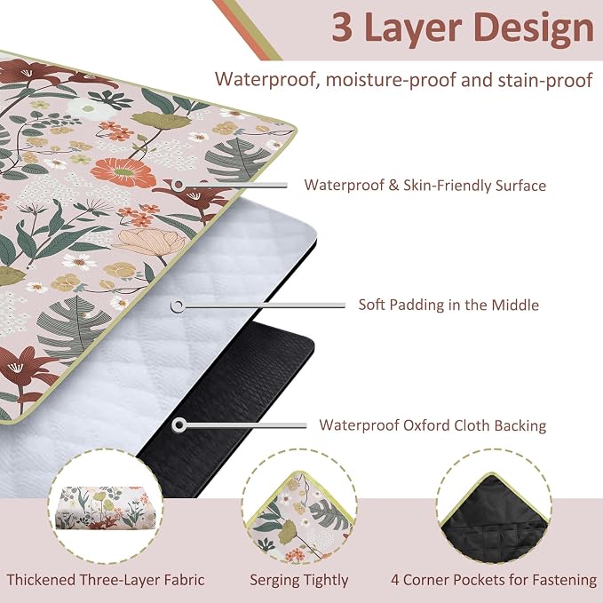 Floral Picnic Blankets Waterproof Foldable, 80″X80″ Extra Large Picnic Mat Boho Outdoor Blanket for Grass, Cute Packable Beach Blanket Sandproof Picnic Accessories for Camping Music Festival Park Lawn