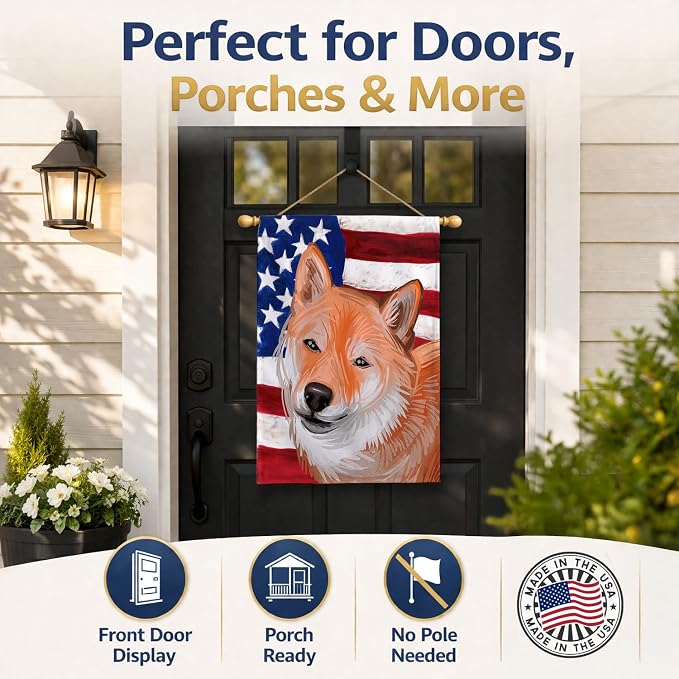 Caroline's Treasures CK6704CHF Shiba Inu Dog American Flag House Flag Large Porch Sleeve Pole Decorative Outside Yard Banner Artwork Wall Hanging, Polyester, House Size, Multicolor