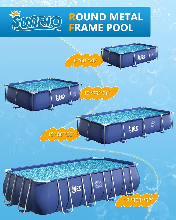 Metal Pro 10' X 79" X 26" Rectangle Pool Durable Steel Frame Above Ground Pool for Outdoor Backyard Swimming Pool Suitable Friends Family Adults Kids