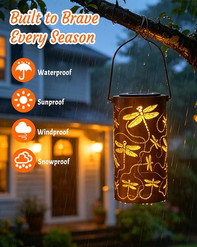 ANYTALK Birthday Gifts for Women Mom Grandma, Dragonfly Solar Lanterns Outdoor Waterproof, Hanging Solar Lights for Yard, Patio, Porch, Garden Decor