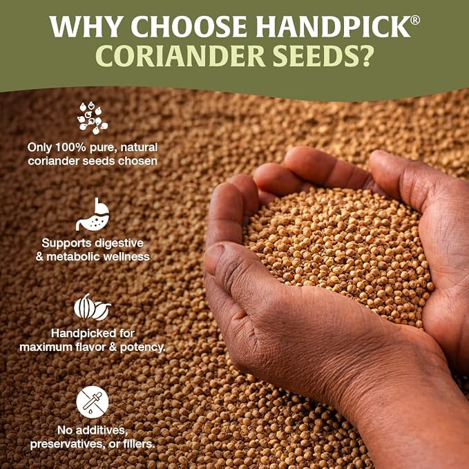 HANDPICK Whole Coriander Seed (283g/10oz) Premium Grade | Pure & Flavorful Coriander Seeds - Indian Origin | Non GMO, Gluten Free | Perfect for Cooking & Seasoning | Resealable (Packaging may vary)