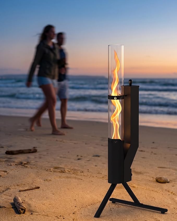 43" Wood Pellet Patio Heater with Glass Tube, Modern Fire Pit, Portable Pellet Heater for Camping Patio Backyard RV Tailgating, Add Warmth & Ambiance, FP056