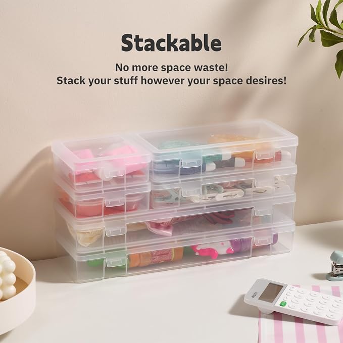 novelinks Clear Pencil Box and Small Plastic Storage Containers with Lids | 9 Pack, Medium Clear, Plastic Pencil Boxes, Board Game Storage Containers, Task Boxes for Special Education, Mini Organizer