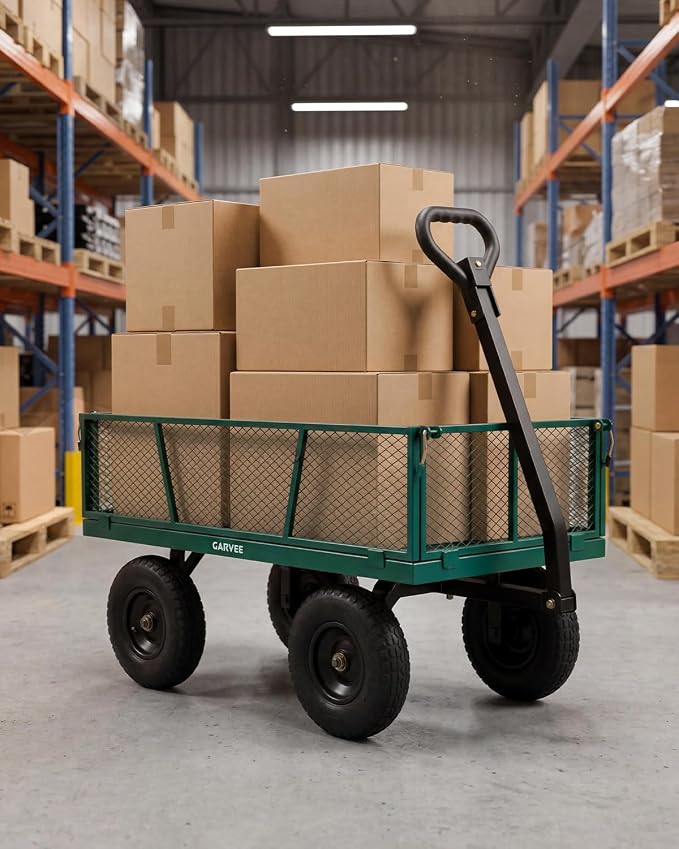 Garvee Versatile Outdoor Utility Cart-1200LBS Heavy-Duty, 13" All-Terrain Pneumatic Tires, Vehicle-Connectable, Easy Maneuverable Lawn Cart with Removable Mesh Panels for Gardening & Landscaping,Green