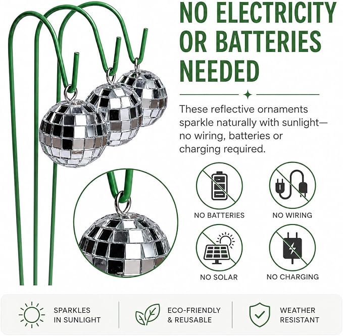 3 Pack Disco Ball Garden Stakes, Silver Mirror Ball Outdoor Plant Decor, Reflective Hanging Globe Stake Ornaments for Flower Pots Patio Lawn Yard Pathway Garden Decorations (M*3pcs)