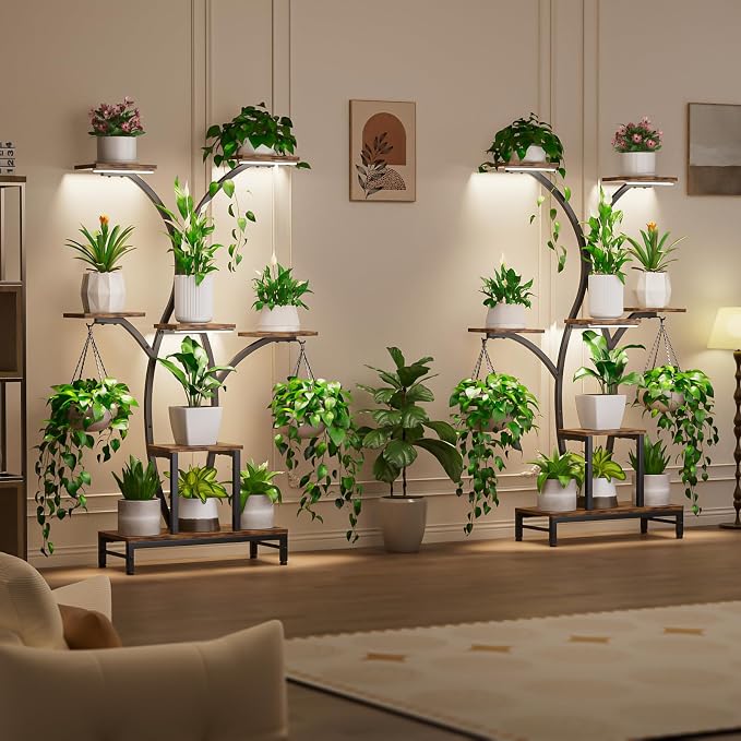Plant Stand Indoor with Grow Lights - 7 Tiered Metal Corner Shelf for Multiple Plants, 62" Corner Plant Stand for Indoor Plants, Tree-Shaped Plant Rack for Home, Living Room, Office & Patio Decor