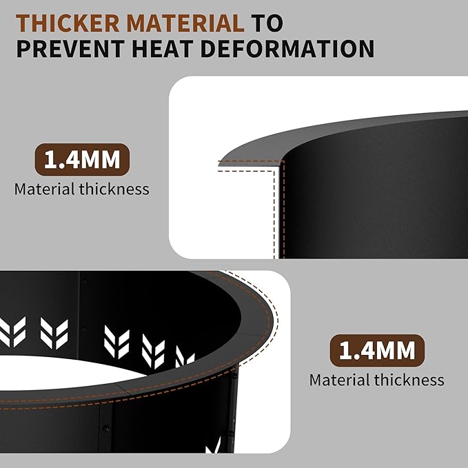 Fire Pit Ring Insert for Garden Patio Backyard | 30 Inch Smokeless Fire Pit Ring for Outside Fire Pit, Carbon Steel Firepit Rim Insert for DIY Fire Pits, Anti-Rust Coating