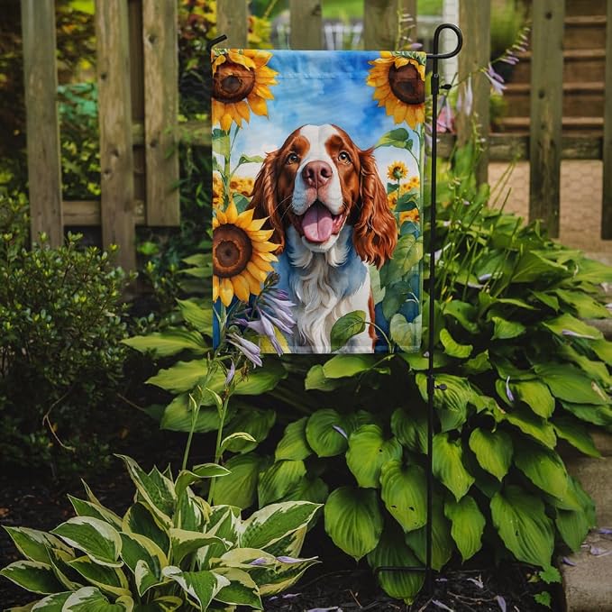 Caroline's Treasures DAC6171GF Welsh Springer Spaniel in Sunflowers Garden Flag Mailbox Flag Decorative Yard Flag Banner Outside Patio Artwork Yard Flower Beds, Garden Size, Multicolor