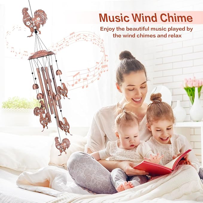 Chicken Wind Chimes Outdoor Chicken Gifts for Women/Men/Mom/Grandma Rooster Birthday Gifts Memorial Gift Metal WindChimes for Outside/Indoors, Home, Lawn, Porch, Patio, Garden Decor, Yard Decorations