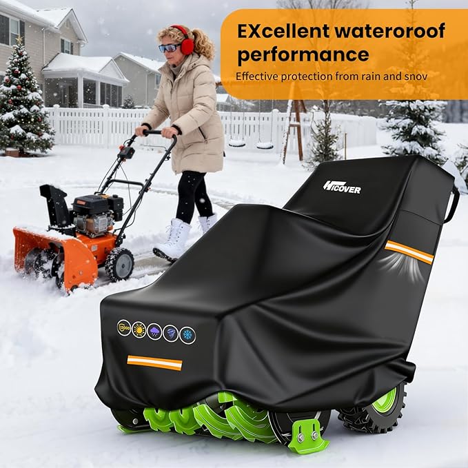Snow Blower Cover - 1200D Snowblower Covers Heavy Duty Waterproof Zipper Reflective Strips Universal Fit for EGO, Honda, Ryobi, Cub Cadet, Ariens, Troy Bilt, Snow Joe, Toro and PowerSmart