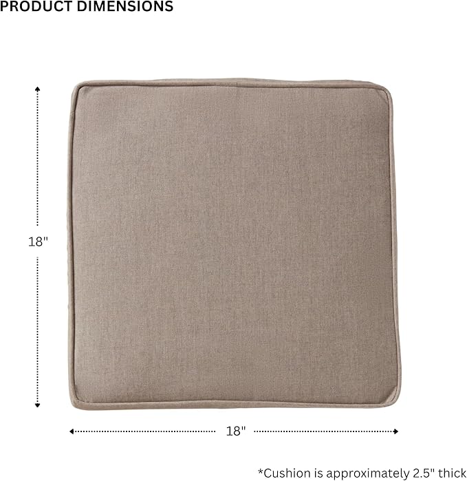 Sunbrella 18" x 18" Dining Chair Pad Cushion with Corded Edge, Soft Fiber Batting Insert, Removable Reversible Cover & Ties - Cast Shale