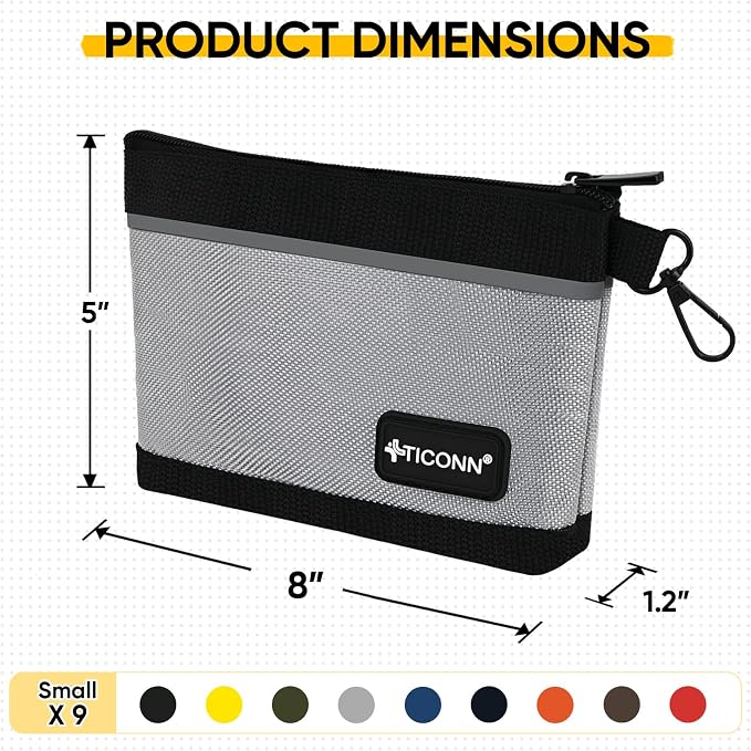 TICONN Tool Pouches with Zipper, 1680D Oxford Small Tool Bags, Waterproof Utility Bag Zipper Pouch for Tool Organizers and Storage (9 Pack Small)