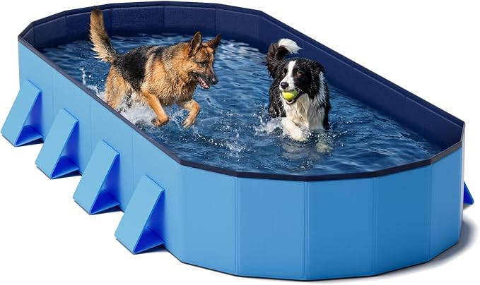 Raxurt Foldable Dog Pool, 82'' Extra Large Dog Pool for Large Dogs with Non-Slip & Reinforced Support Boards, Portable Pet Bath Tub for Outdoor Backyard Use