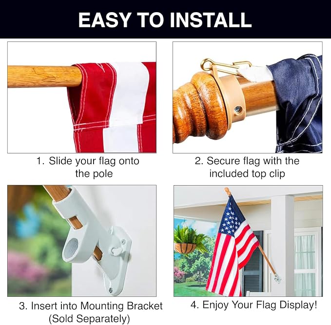 Evergreen Flag 56" Solid Wood Flag Pole with One Clip and Anti-Wrap Tube for 3'x5' Estate Flag with Pole Sleeve, Outdoor Weatherproof Use for Residential or Commercial