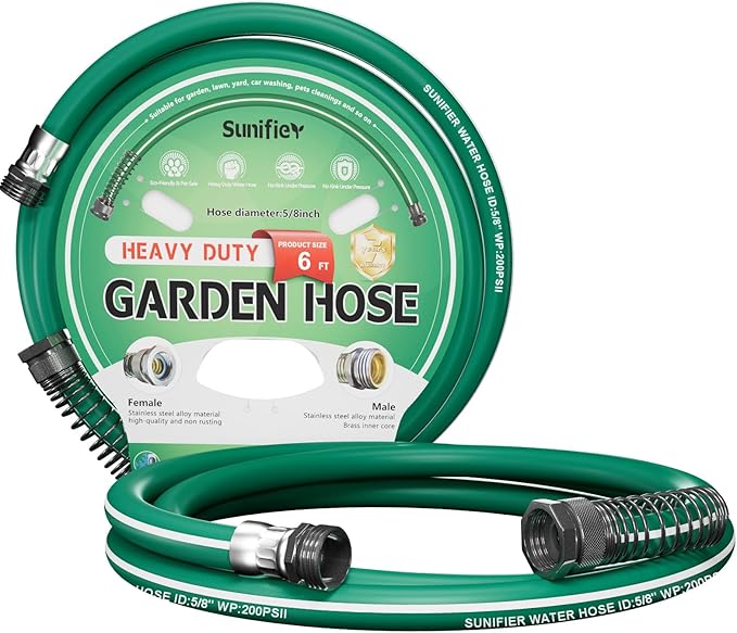 Short Garden Hose 6ft – Hybird Water Hose Leader - Small Hose Extender, Heavy Duty Hose Extension for Lawn Watering, Car Washing - Burst 500 Psi (Green, 6 FT)