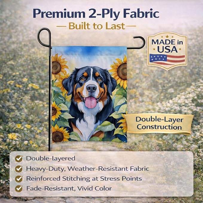 Caroline's Treasures DAC6026GF Bernese Mountain Dog in Sunflowers Garden Flag Mailbox Flag Decorative Yard Flag Banner Outside Patio Artwork Yard Flower Beds, Garden Size, Multicolor