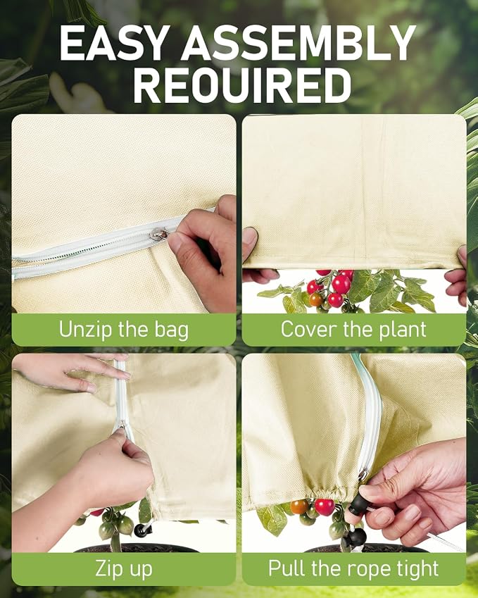 Winter Plant Covers Freeze Protection, 2 Pack Frost Covers (47.3" X 71"), with Zipper and Drawstring Reusable, 2.36 oz/yd² Frost Blankets for Outdoor Plants, for Potted Shrubs Fruit Trees