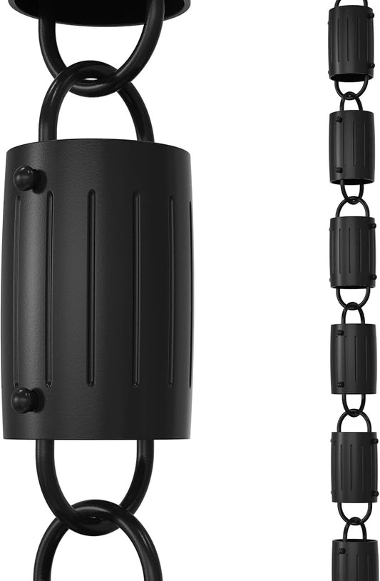 Rain Chains Direct - Barrel Rain Chain - 8.5 FT - Durable Black Powder-Coated Aluminum - Premium Rain Chains for Gutters