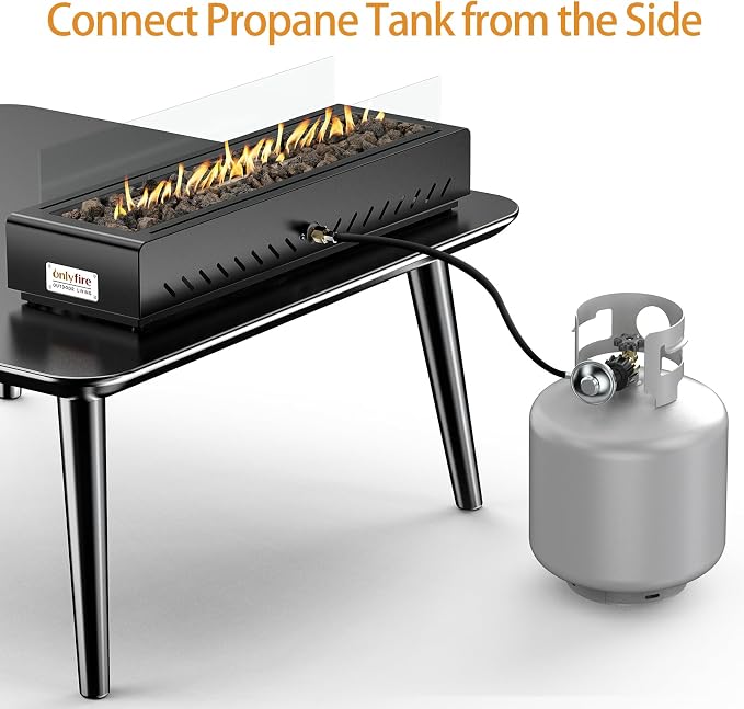 28" Tabletop Propane Gas Fire Pit Side-Mounted with Glass Wind Guard & Lava Rocks, Portable Smokeless Gas Firepit for Patio Backyard Porch Camping Tailgating RV Trip, FP043