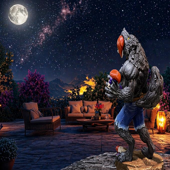 Garden Gnomes Outdoor, Gnome Garden Decor, Funny Werewolf Garden Statue 12.6", Waterproof Resin, Weather-Resistant Lawn Ornament for Patio & Yard, Gift for Garden Lovers