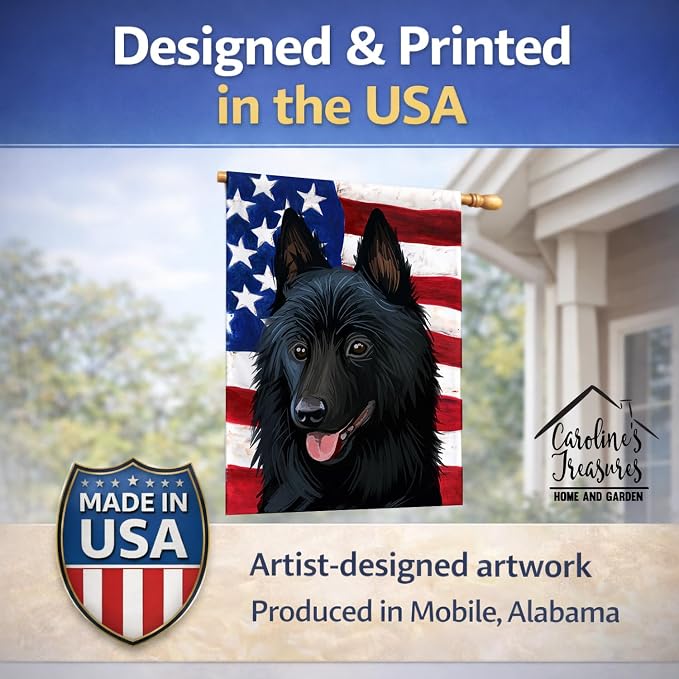Caroline's Treasures CK6692CHF Schipperke Dog American Flag House Flag Large Porch Sleeve Pole Decorative Outside Yard Banner Artwork Wall Hanging, Polyester, House Size, Multicolor