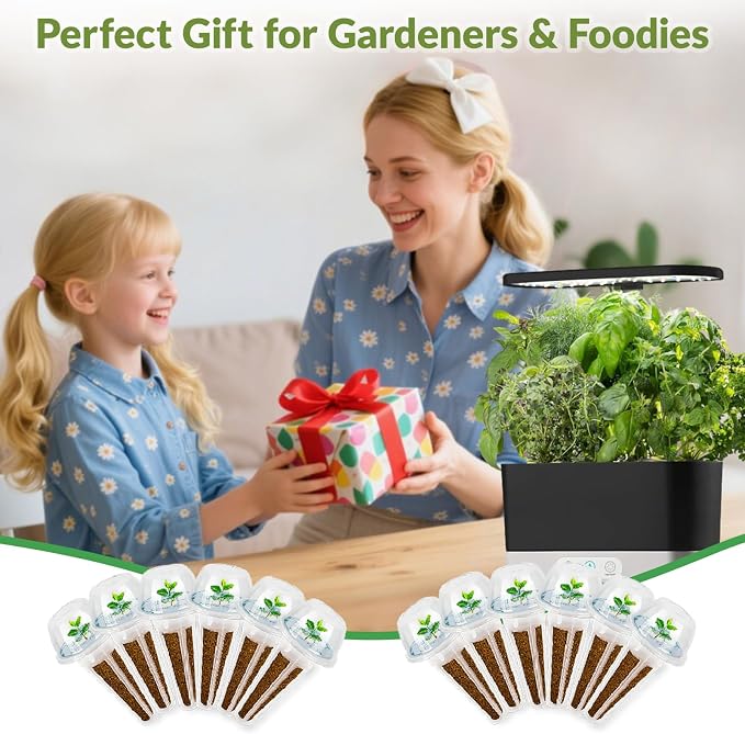 Herb Seed Pods Kit Hydroponic -12 Refill Grow Pods with 6-Packet Seeds of Genovese Basil, Thai Basil, Cilantro, Thyme, Mint & Parsley, Compatible with All Hydroponics Growing Systems & Indoor Gardens