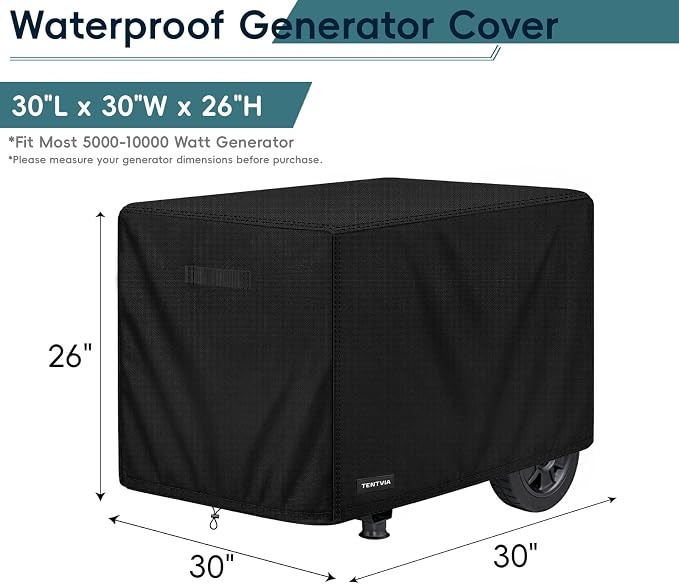 Waterproof Generator Cover 30x30x26 Inches, 600D Heavy-Duty Oxford Fabric, Dustproof and Waterproof Protection for Generators, for Most of 6000-11000W Generators. Black