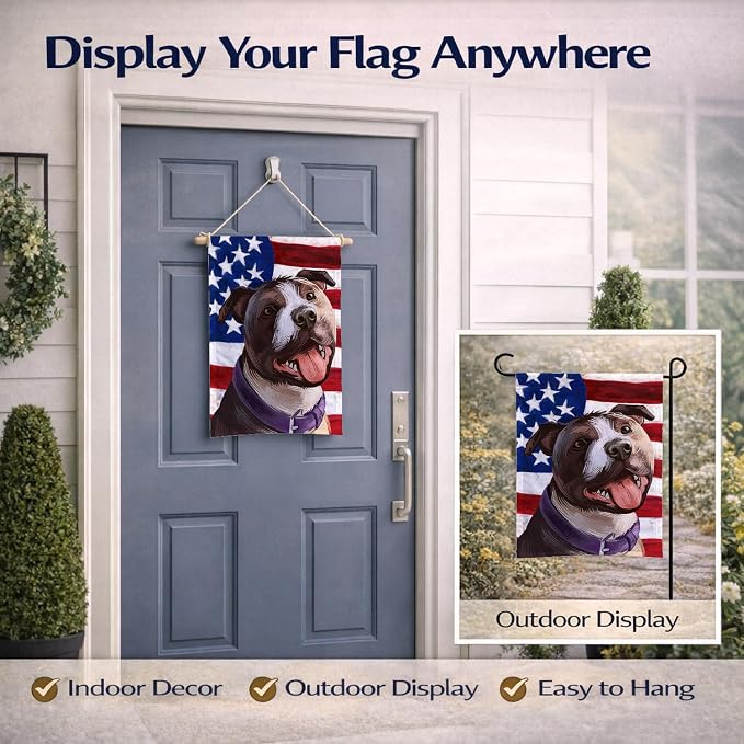 Caroline's Treasures CK6467GF Bull Terrier Dog American Flag Garden Flag Mailbox Flag Decorative Yard Flag Banner Outside Patio Artwork Yard Flower Beds, Garden Size, Multicolor