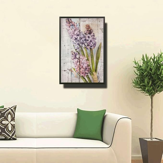 Metal Sign Tin Sign Vintage Wall Art Shabby Chic Hyacinths Tin Sign for Spring Celebrations Rustic Bloom Displays and Distressed Wood Signs for Garden for Pub 8×12 Inches with Metal Frame