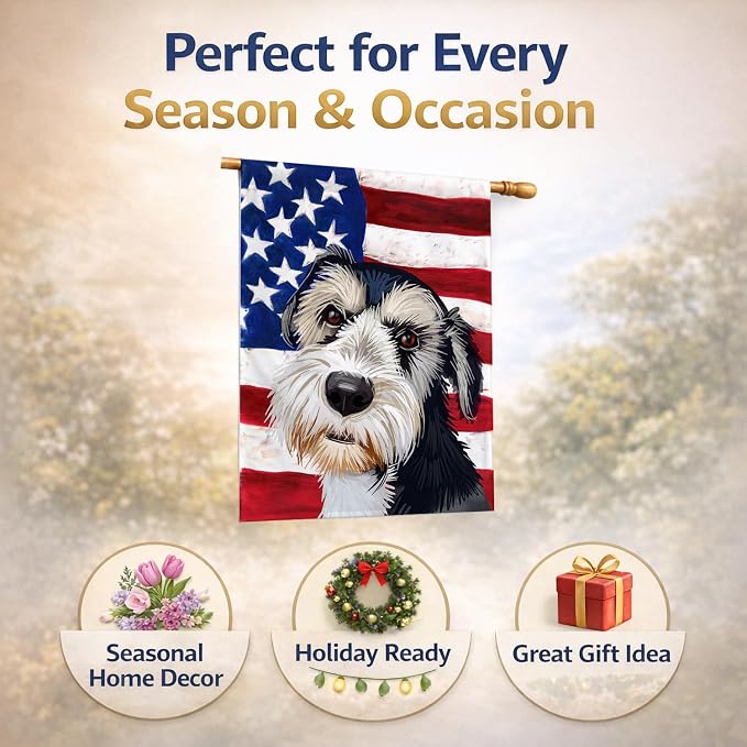 Caroline's Treasures CK6554CHF Griffon Nivernais Dog American Flag House Flag Large Porch Sleeve Pole Decorative Outside Yard Banner Artwork Wall Hanging, Polyester, House Size, Multicolor