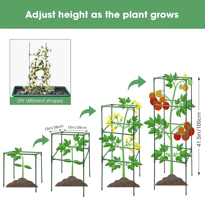 MQUPIN Tomato Cages,3 Packs Square Tomato Cage for Garden Plant Support,41 * 15 * 15in Heavy Duty Steel Plant Tower Stakes Trellis for Climbing Vegetables Flowers Fruits
