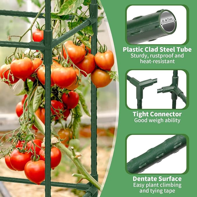 ROADPLUM 3 Pack 48" Tomato Cage for Garden, Heavy Duty Adjustable Plastic Coated Steel Pipe Tomato Stakes Trellis Plant Cages for Vegetable, Fruit, Flower, Rose Vine Climbing Plants