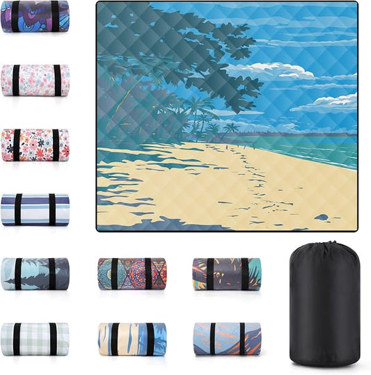 60x80" Picnic Blankets Outdoor XL Giant Waterproof Sandproof Beach Blanket Lightweight Foldable Camping Sand Mat Summer Glamping Camp Equipment Gifts Travel Trailer Hawaii Vacation Accessories