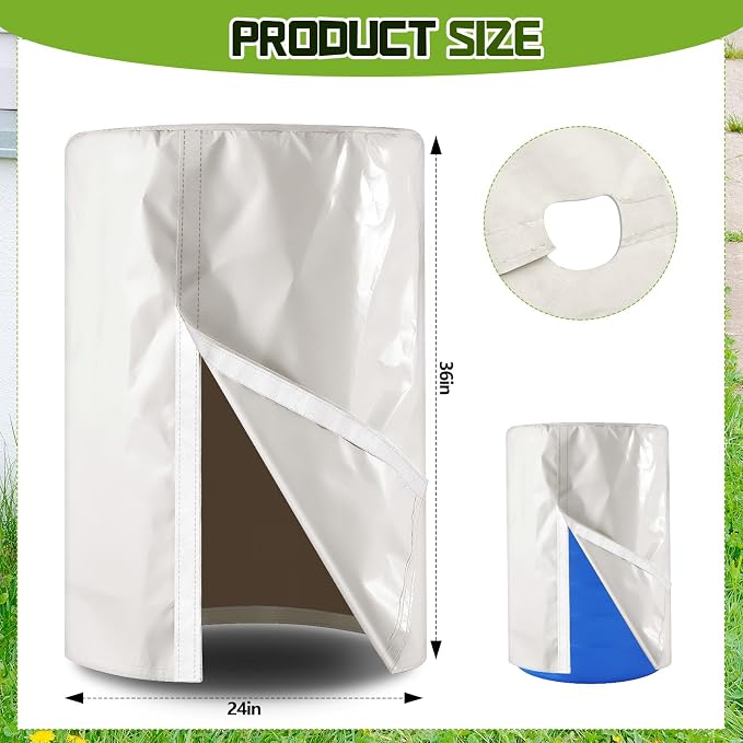 1 Piece 55 Gallon Drum Cover 24 x 36 Inch 55 Gallon Water Barrel Covers Outdoor Waterproof Rain Snow Water Storage Bucket Lid Protective Hook/loop Closure Anti Dust (White)
