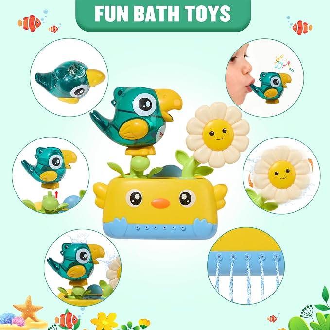 Bath Toys Toddlers 2-4, Mold Free Toddler Bath Toys for Kids Ages 1-3, Baby Bathtub Water Toys with Strong Suction Cups Waterfall Shower Toy with Bath Cups & Watering Can for 18+ Months Boy Girl Gifts
