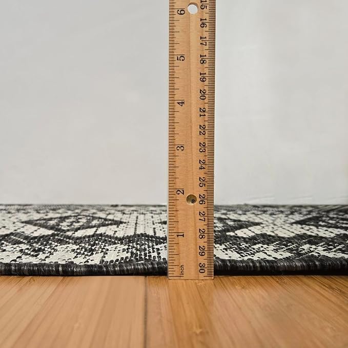Gertmenian Indoor Outdoor Bohemian Area Rug - 5x7 Standard, Fade Resistant, Ideal for High Traffic in Living Room, Bedroom, Patio - Moroccan, Black, 27105