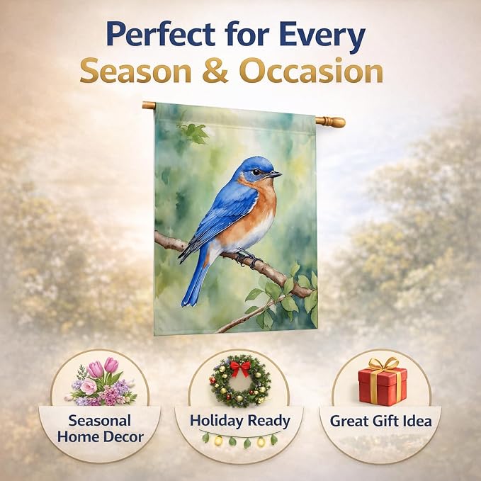 Caroline's Treasures New York Eastern Bluebird House Flag Large Porch Sleeve Pole Decorative Outside Yard Banner Artwork Wall Hanging, Polyester, House Size, Multicolor