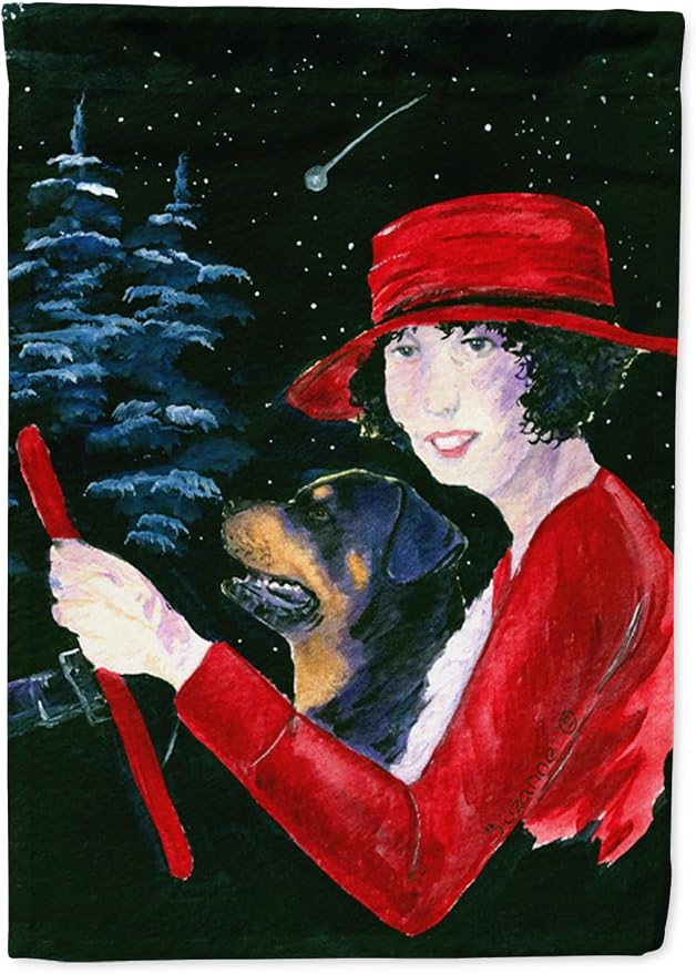 Caroline's Treasures SS8551GF Lady driving with her Rottweiler Garden Flag Mailbox Flag Decorative Yard Flag Banner Outside Patio Artwork Yard Flower Beds, Garden Size, Multicolor